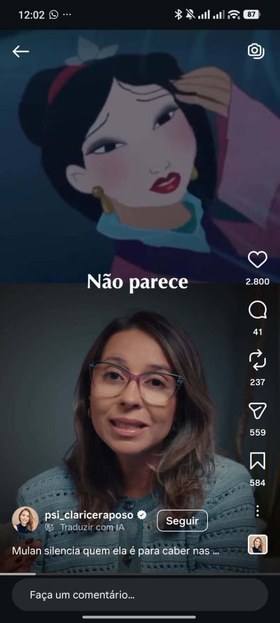 Reel de psicologia no formato tela dividida